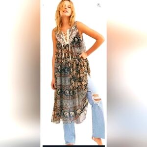 Free People The Wanderers Top Bohemian Elephant Print Maxi Dress